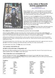 English Worksheet: Reading Comprehension - Jaldy Julian of Norwich