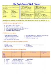 English Worksheet: The past form of verb  to be