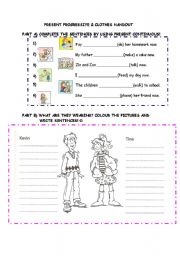 English Worksheet: present continuous and clothes