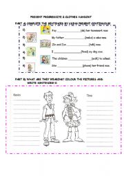 English worksheet: present continuous and clothes