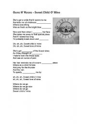 English worksheet: Guns N Roses - Sweet Child O Mine