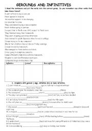 English Worksheet: GEROUND AND INFINITIVES