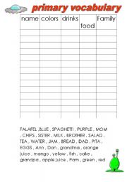 English worksheet: 4th grade primary vocabulary