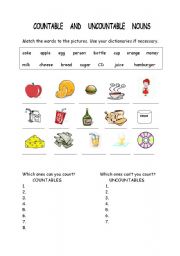 English Worksheet: Countable Uncountable Nouns