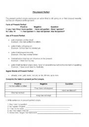 English worksheet: Present Perfect handout