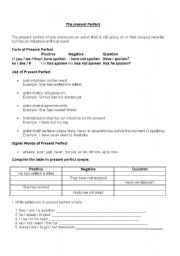 English Worksheet: Present Perfect handout