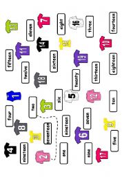 English Worksheet: Number Words Match Up for 1-20