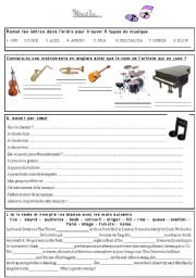 English worksheet: music French to English