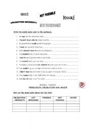 English Worksheet: MODAL VERBS OF PERMISSION, OBLIGATION and ADVICE