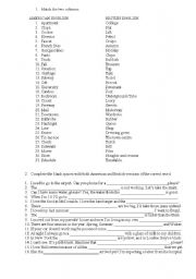 English worksheet: AmE and BrE