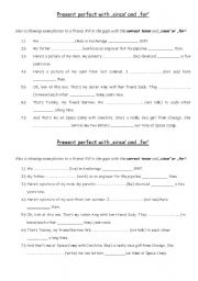 English Worksheet: Since and for