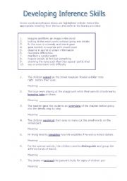 English Worksheet: Developing Inference Skills