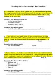 English Worksheet: Reading : Relationships