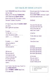 English Worksheet: Song GET BACK by Demi Lovato