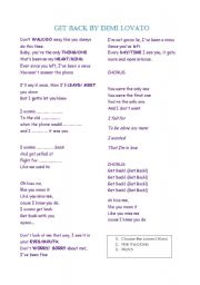 English worksheet: Song GET BACK by Demi Lovato