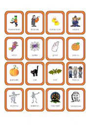English Worksheet: Halloween Memory Cards (16 cards)