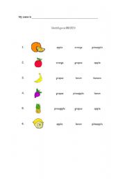 English worksheet: Fruits