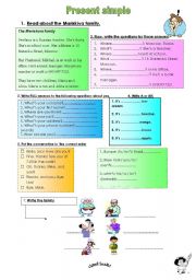 English Worksheet: Present simple revision. Personal information. Questions, use A /AN - Write the family memebers