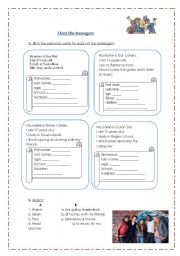 English Worksheet: meet the teenagers