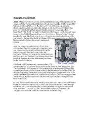 English Worksheet: Biography of Anne Frank