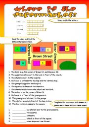 English Worksheet: PLACES IN TOWN/PREPOSITIONS OF PLACE