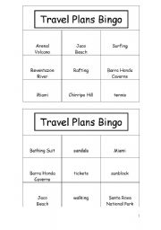English worksheet: Travel plans Bingo