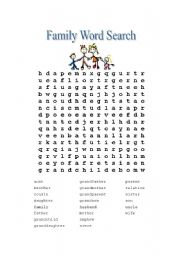 English Worksheet: Family Word Search