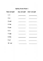 English Worksheet: September Sight Words K-2