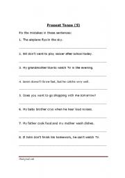 English worksheet: Fix The Mistakes (Present Tense)