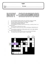 English worksheet: Body - crossword + key