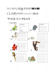 English Worksheet: ANIMALS ABILITIES