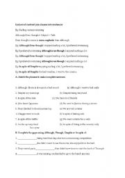 English Worksheet: Conjunction Although, Even Though, Despite & In Spite Of