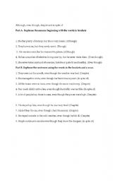 English Worksheet: Conjunction Although, Even Though, Despite & In Spite Of