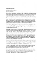 English Worksheet: Current Affairs: Happiness/Holiday News Articles + Discussion & Vocabulary