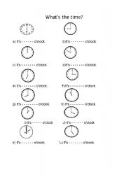 English worksheet: tell me the time 