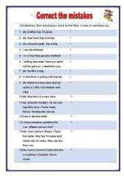 English Worksheet: Common mistakes  which should be corrected