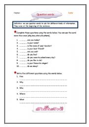 English Worksheet: question words