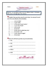 English worksheet: question words