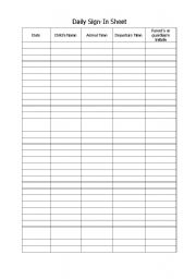 English Worksheet: Daily Sign in Sheet