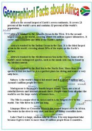 Geographical facts about Africa - ESL worksheet by Yanina.77