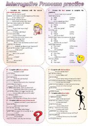 English Worksheet: Interrogative Pronouns Practice (keys on the second page - fully editable)