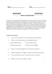 English Worksheet: Autumn Comprehension