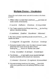 English Worksheet: Multiple choice - vocabulary quiz