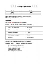 English Worksheet: Asking questions
