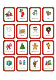 English Worksheet: Christmas Memory Cards (16 cards)