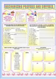 English Worksheet: RECOGNIZING PREFIXES AND SUFFIXES