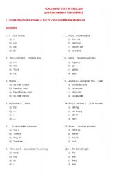 English Worksheet: ENGLISH PLACEMENT TEST