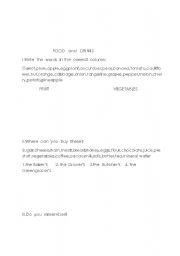 English Worksheet: Food and Drinks