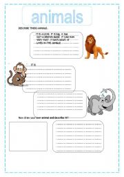 English Worksheet: Animals description