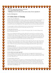 English Worksheet: golden rules of cleaning